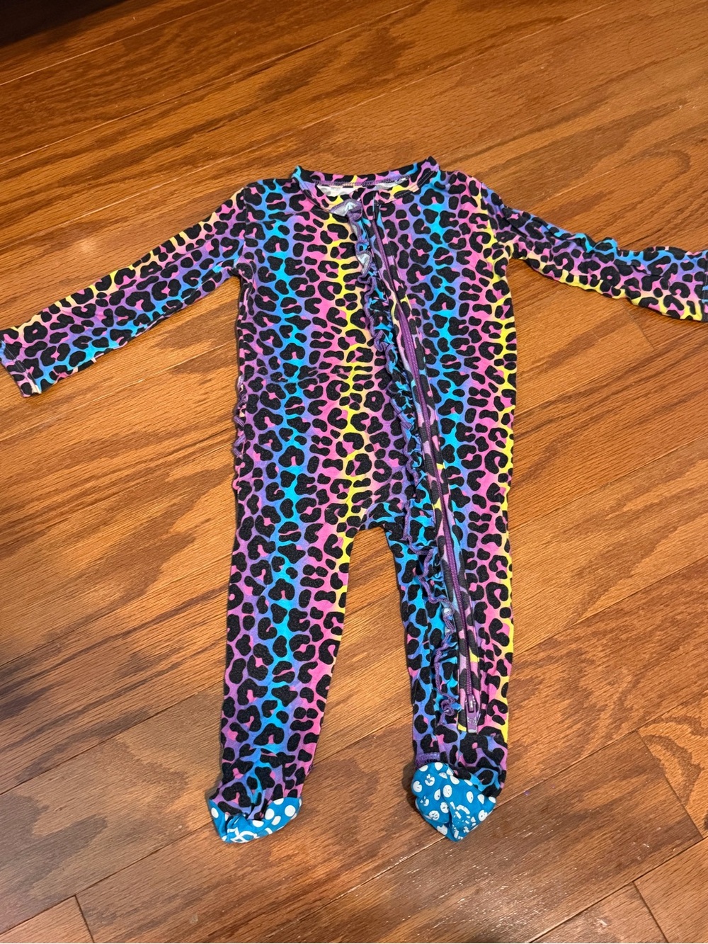 Colorful Rainbow Leopard Kids Footed One-Piece Pajamas